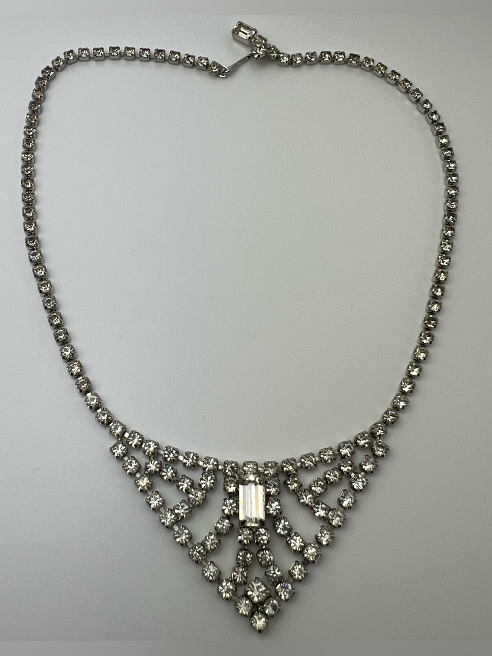 Vintage Weiss Signed Clear Rhinestone Cocktail Necklace 15" Marquis Cut Bridal